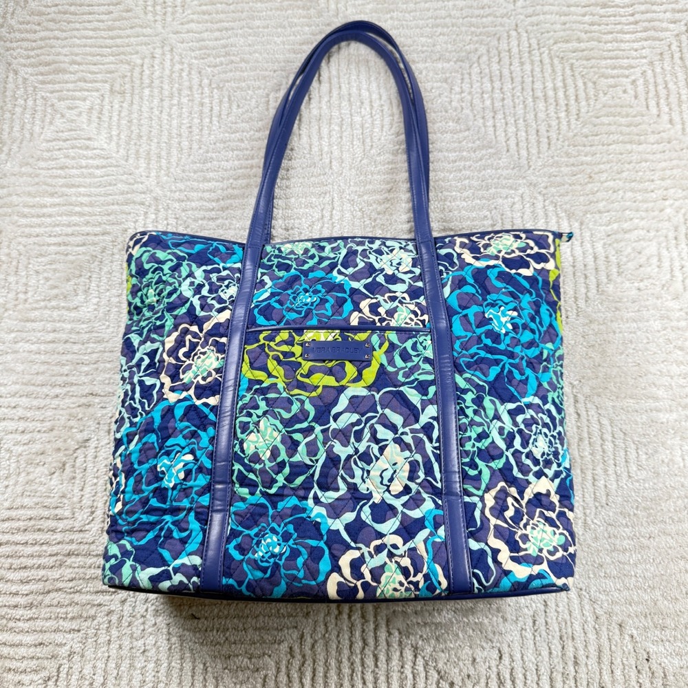 Vera Bradley Tote Bag Women Large Blue Green Floral Quilted Katalina Blues Y2K